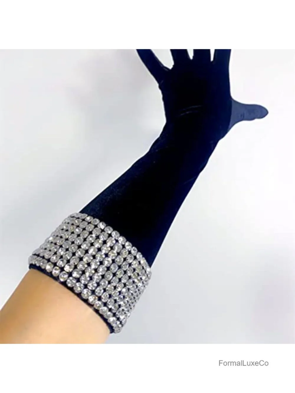 Long Velvet Gloves Rhinestone Stretch Cuff 16